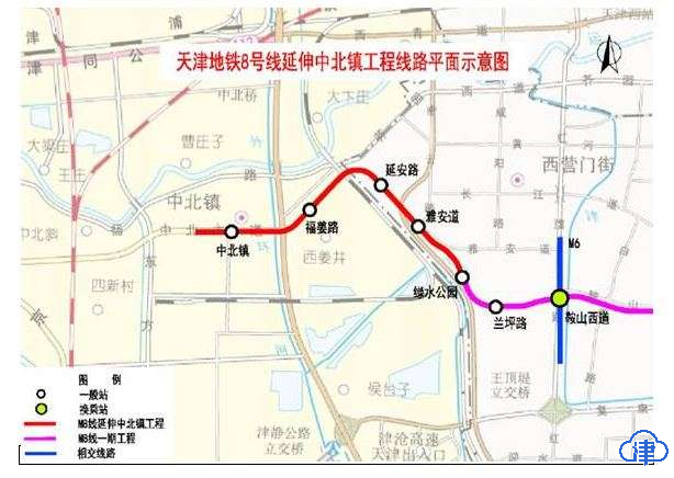 天津地铁8号线延伸中北镇工程首次公布 设站4座