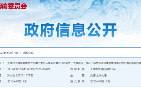 明年7月1日起，天津这些车辆全天禁行！