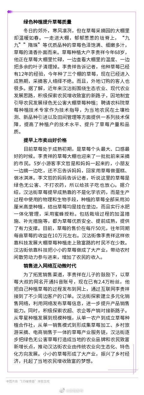 提前一个月上市 汉沽街的草莓熟了