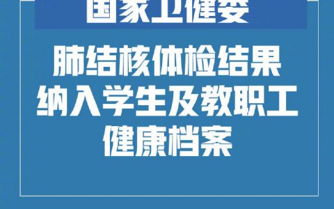 国家卫健委:肺结核体检结果纳入学生及教职工健康档案