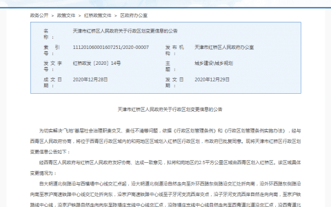 定了！天津西青区这一区域划入红桥区