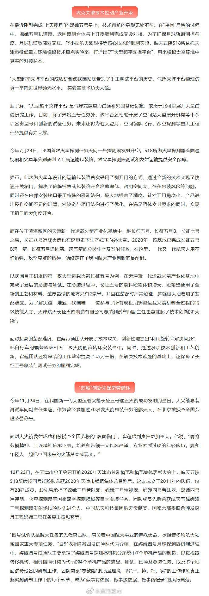 一批又一批带有鲜明“滨城”烙印的航天产品升入太空