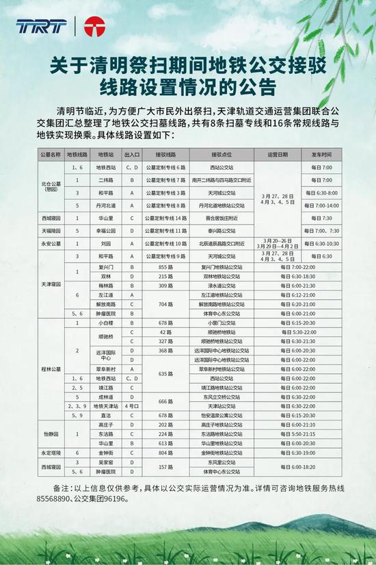 天津扫墓公交定制专线来啦！线路详情→