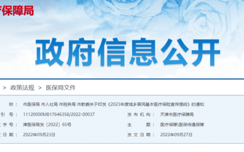 事关医保~天津2023年城乡居民医保缴费+待遇标准公布！